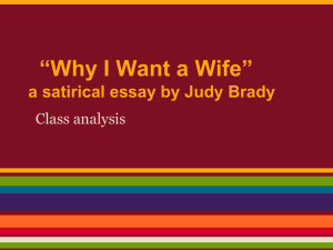 *Why I Want a Wife* a satirical essay by Judy Brady