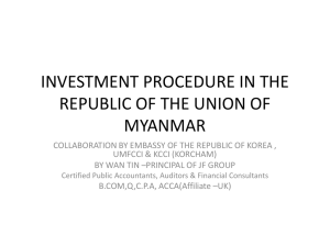 investment procedure in the republic of the union of myanmar