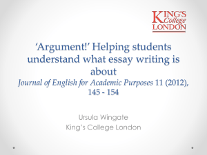*Argument!* Helping students understand what essay writing is about