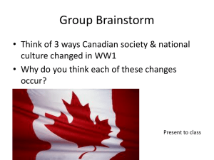 Changes in Canada Due to World War One