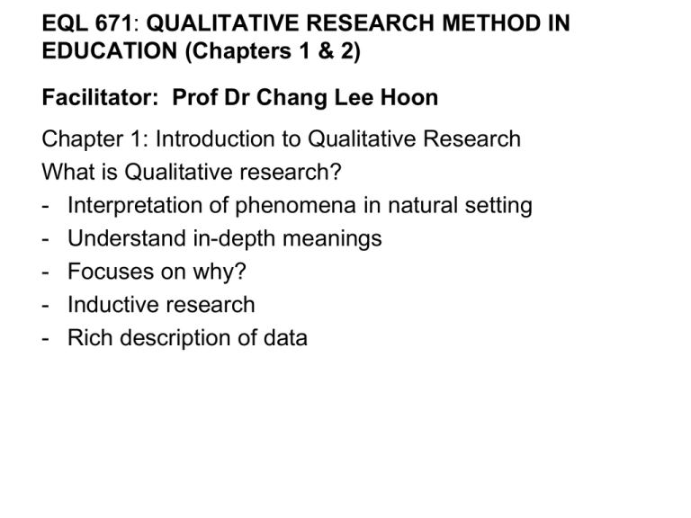 what are the chapters in qualitative research