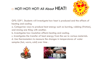 GPS: S3P1. Students will investigate how heat is produced and the