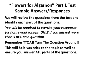 "Flowers for Algernon" Part 1 TEST Sample Responses PPT