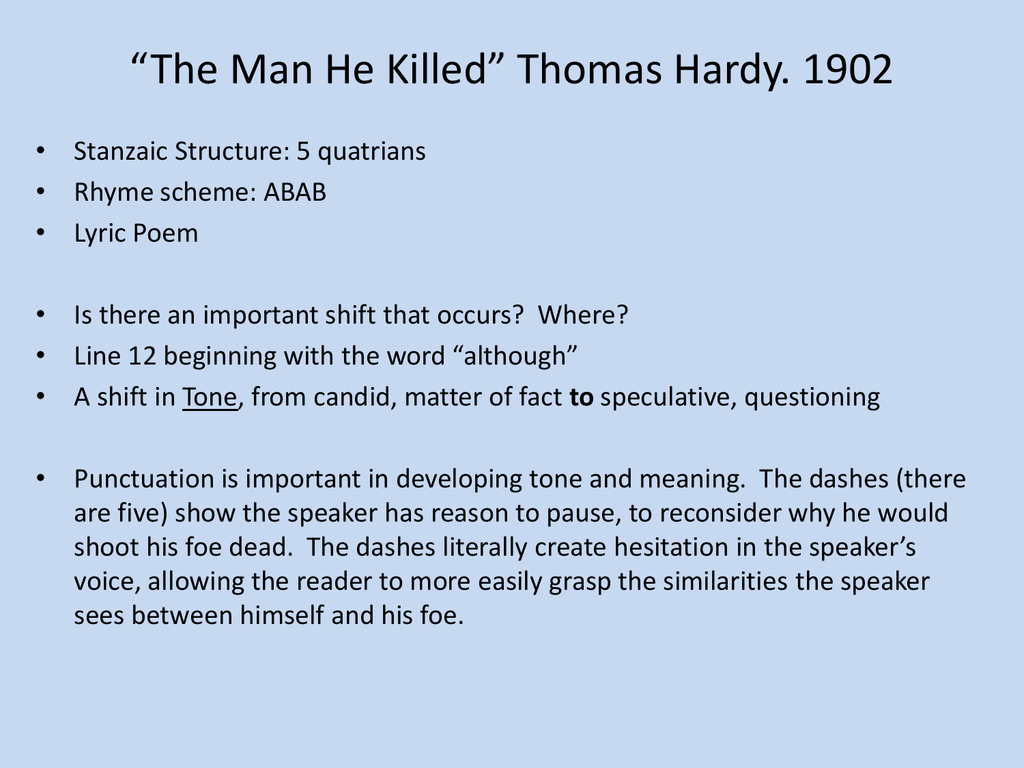 the man he killed thomas hardy literary analysis