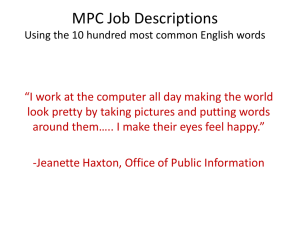 MPC Job Descriptions Using the 10 hundred most common