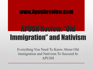 Old Immigration* and Nativism