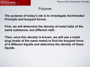 The purpose of today`s lab is to investigate Archimedes` Principle