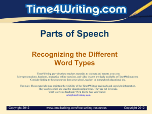 Parts of Speech Recognizing the Different Word Types
