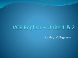 VCE English 1 and 2 orientation 2010