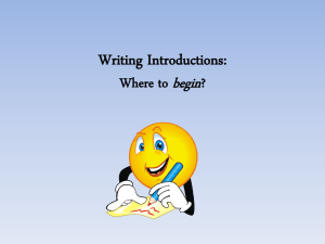 Writing Introductions: Where to begin?