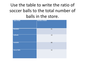Use the table to write the ratio of soccer balls to the total number of