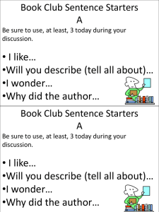 Book Club Sentence starters