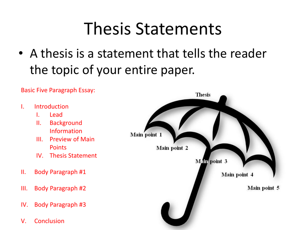 a thesis is like an umbrella it is the writer's overarching