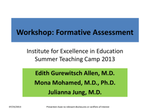 Workshop: Formative Assessment Institute for Excellence in Education