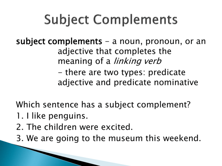 Subject Predicate Object Complement Examples