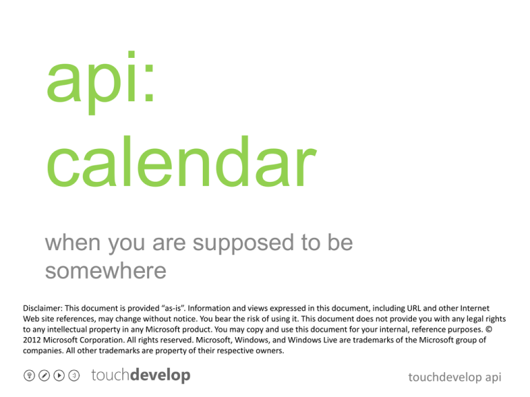 Api Calendar TouchDevelop