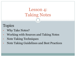 Lesson 3: Taking Notes