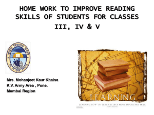 home work to improve reading skills of students for classes iii, iv & v