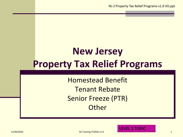 New Jersey Property Tax Relief For Senior Citizens