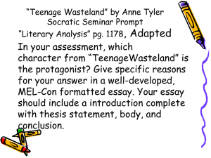 “Teenage Wasteland” by Anne Tyler Socratic Seminar Prompt