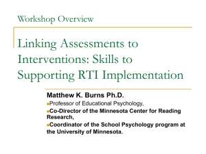Workshop Overview Linking Assessments to Interventions