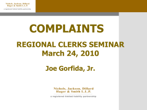 Complaints by Joe Gorfida, Jr.