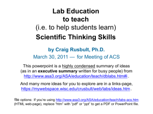 PowerPoint Presentation - Lab Education to teach Scientific Thinking