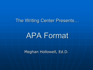 The Writing Center Presents… APA Formatting Resources
