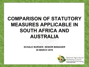 Comparison of Statutory Measures Applicable in SA and Australia