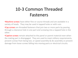 10.3 Common Threaded Fasteners - Ivy Tech -