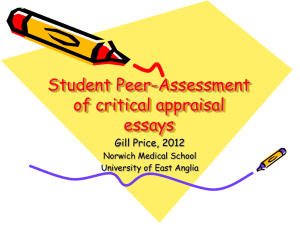 Student peer-marking of critical appraisal essays – Gillian