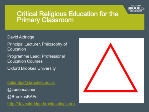 David Aldridge Workshop – Critical Religious Education
