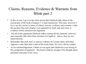 Claims, Reasons, Evidence & Warrants from Blink part 2