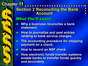 Section 2 Reconciling the Bank Account (con`t.)