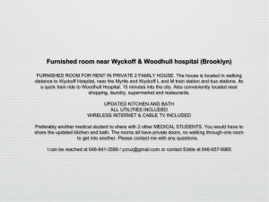 Furnished room near Wyckoff & Woodhull hospital (Brooklyn
