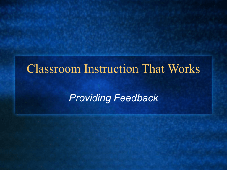 What Is Classroom Instruction That Works