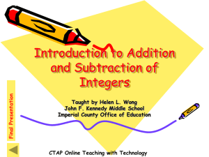 Introduction to Addition and Subtraction of Integers