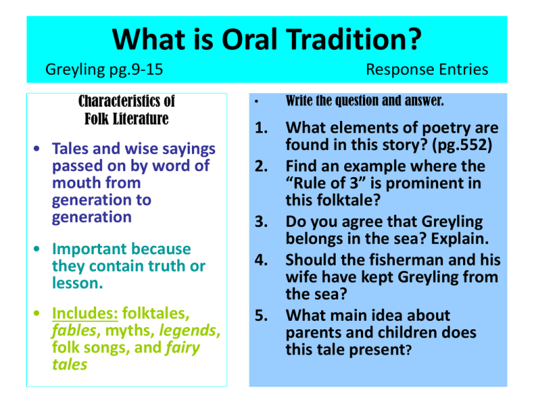 What Is Oral Tradition Mrs A s Reading Writing Corner