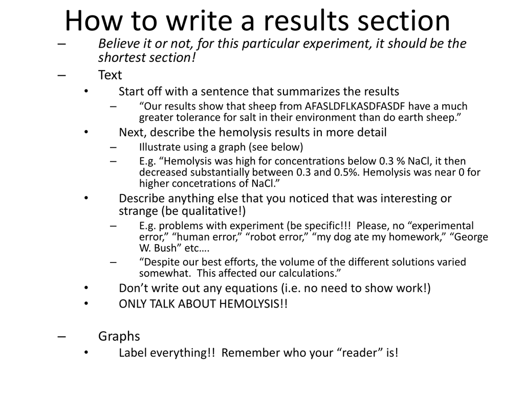 when writing the results section of a research project you should first