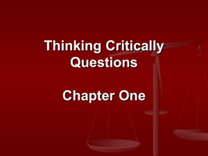 Thinking Critically Questions Chapter One