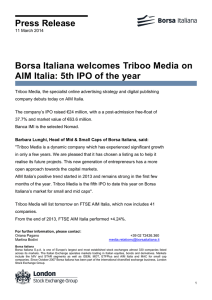 Borsa Italiana welcomes Triboo Media on AIM Italia: 5th IPO of the