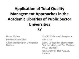 Application of Total Quality Management Approaches in the