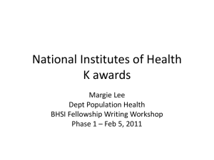National Institutes of Health K awards – Margie Lee, Dept