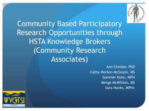 Community Based Participatory Research Opportunities through