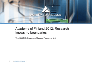 Academy of Finland 2012: Research knows no