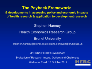 The Payback Framework: & developments in assessing