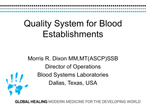 Quality System for Blood Establishments