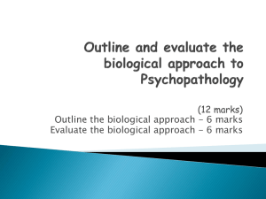 Outline and evaluate the biological approach to Psychopathology