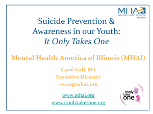 Suicide Prevention & Awareness in our Youth â“ It Only Takes One