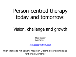 Person-centred therapy today and tomorrow